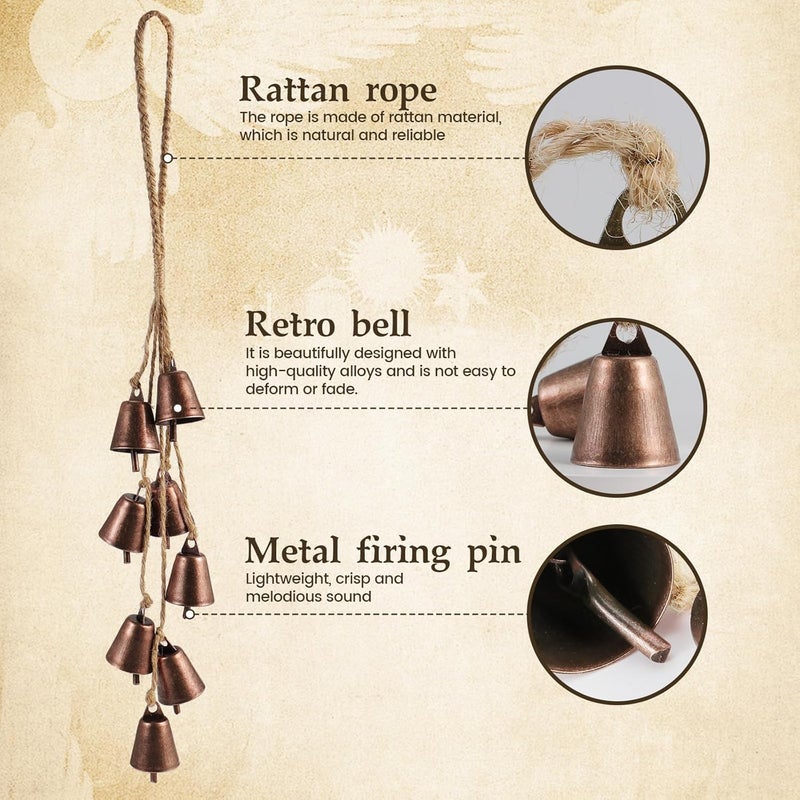 Ausicfen 2 Pack Witch Bells for Door Knob Protection Outdoor Bells Hanging Bells for Door knob Witches Bells Magic Wind Chimes for Home Protection Witch Bells Kit(Rustic Red) - Image 3